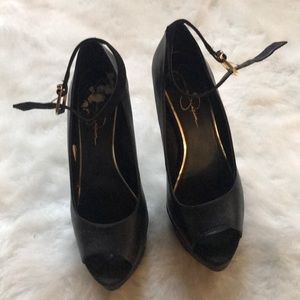 Black platform heels with peep toe